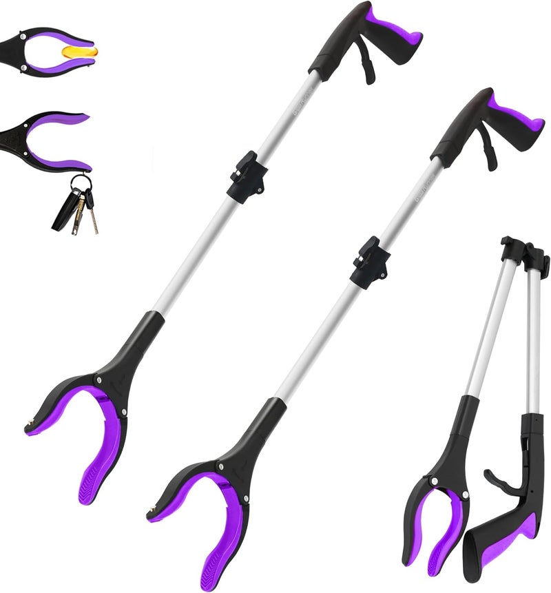 GrabRunner 2 Pack 32 inch FDA Registered Heavy Duty(up to 10 lbs) Reacher Grabber Tool with Strong Magnetic (New Purple) - Image 1